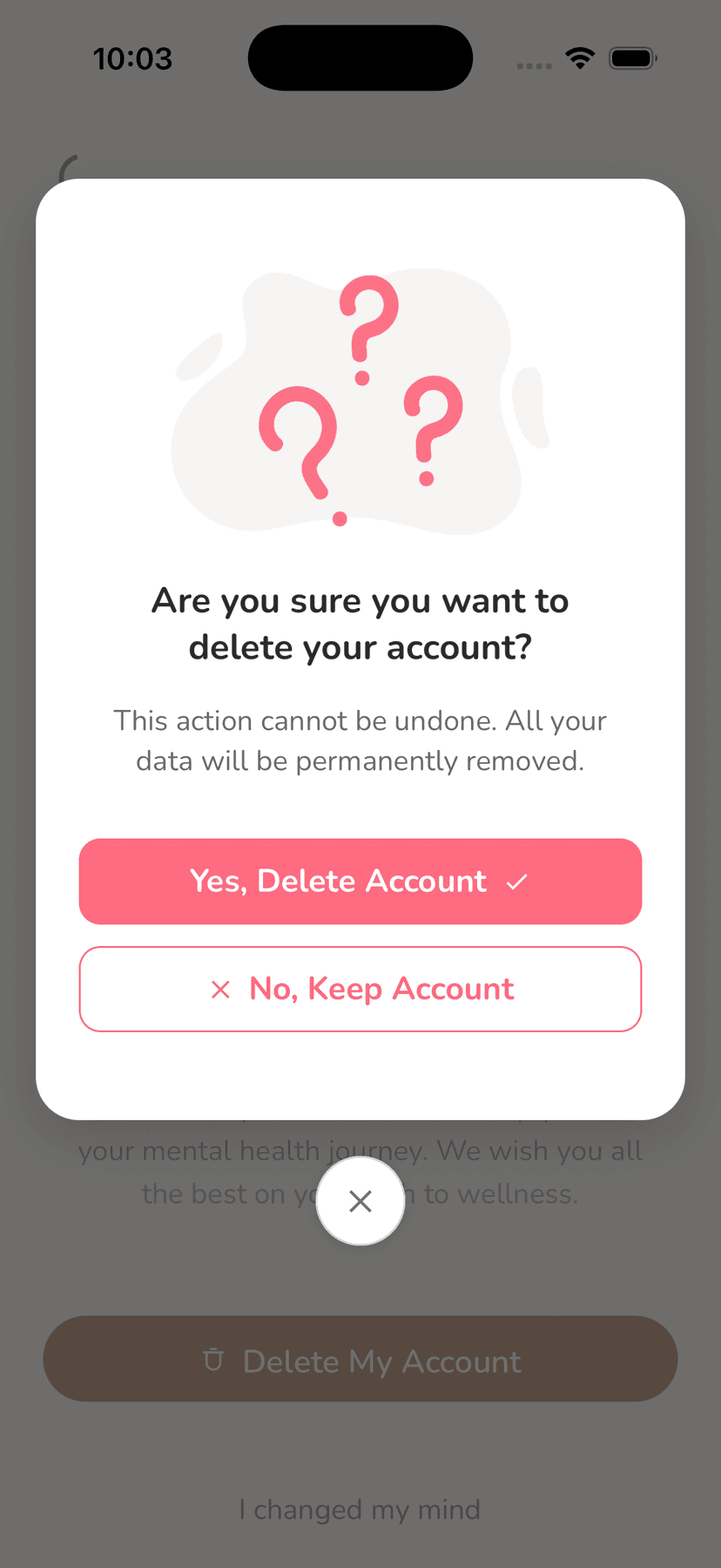 Delete Account Confirmation Screen