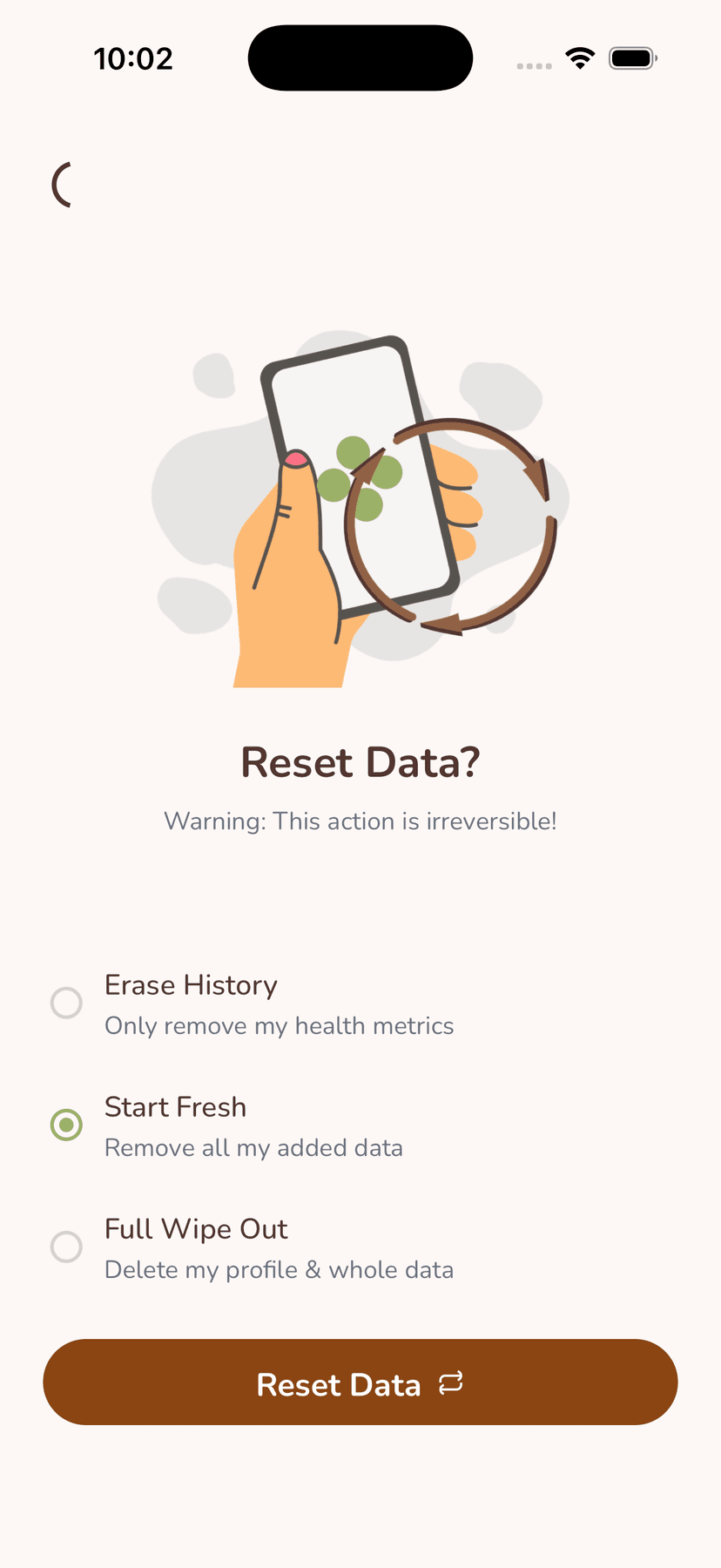 Reset Account Data Option